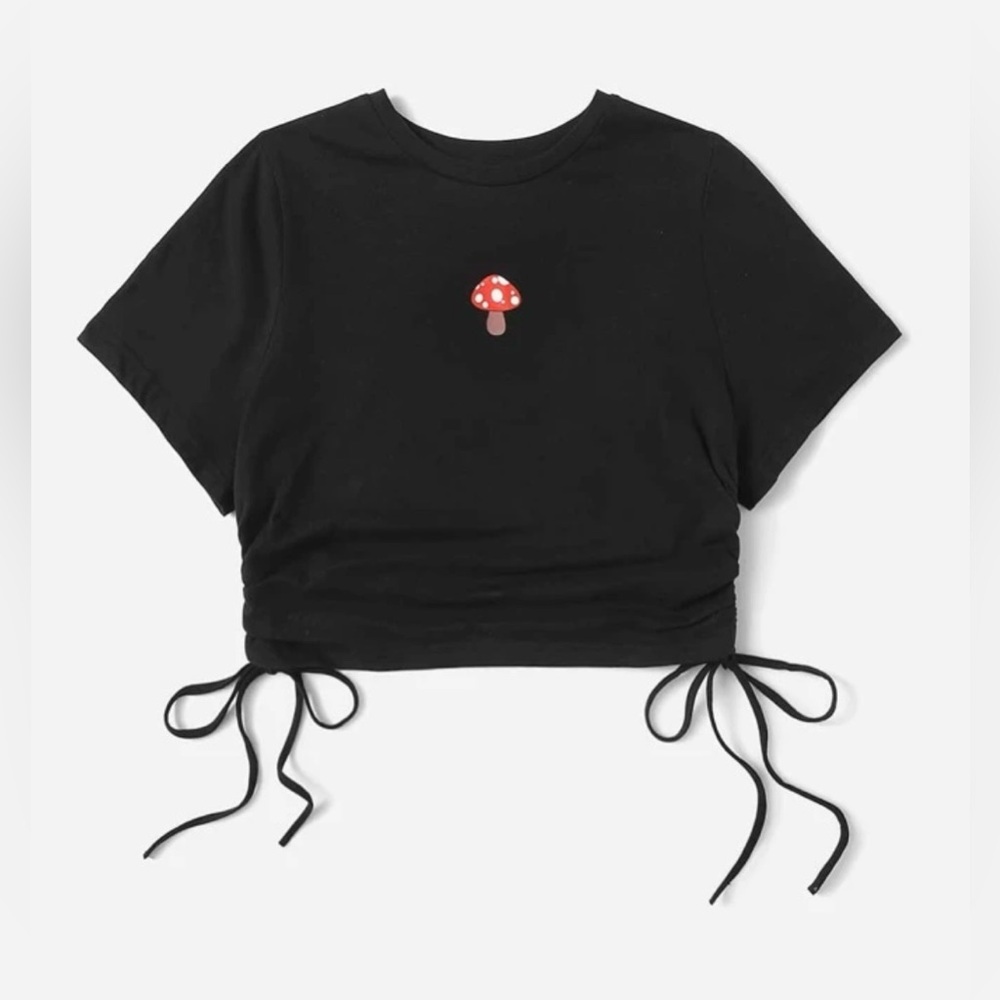 NEW 3 XL SHEIN Qutie Plus Mushroom Print Drawstring Side Tee